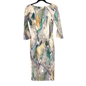 H&M Half Sleeve Sheath Dress Womens Size 2 Multicolor Abstract Floral Print NEW